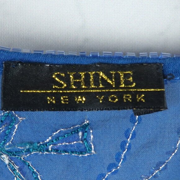 SHINE NEW YORK BLUE SLEEVELESS SHEER EMBROIDERED & SEQUIN CROP TOP SIZE SMALL - Picture 2 of 5